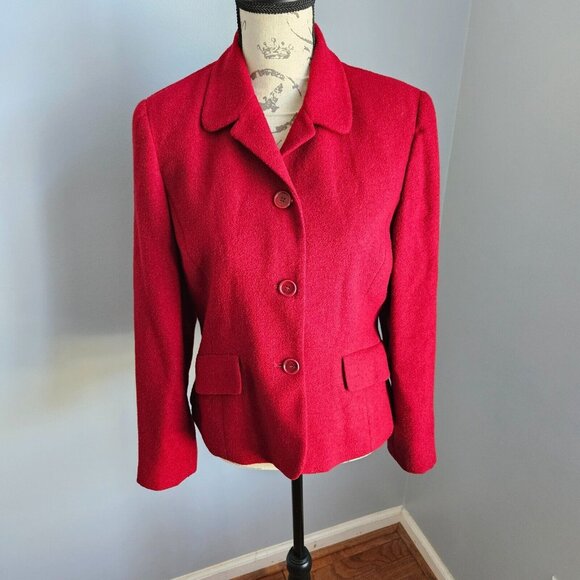 Ann Taylor 2 pc Skirt Suit Size 6 Lined Cranberry Red Wool Blend Career Office - Picture 7 of 12